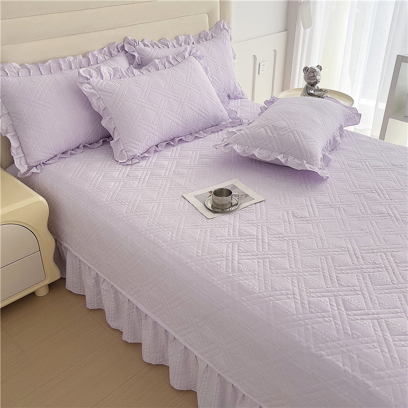 1pc Princess Lace Quilted Bedspread - All-Season Soft Breathable Bed Cover with Ruffled Edges, Machine Washable Contemporary Bedding for Room, Dorm & Guest Room, Luxury Comforter Cover (No Pillowcase)