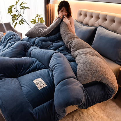 1pc Contemporary Thick Velvet Quilt, Machine Washable, All-Season Use with Polyester Filling and Cover for Bed, Sofa, Camping - Suitable for Bedroom, Guest Room, Dorm, Outdoor, Warm Quilt with Multi-Needle Quilting Technology, Fluffy Lightweight