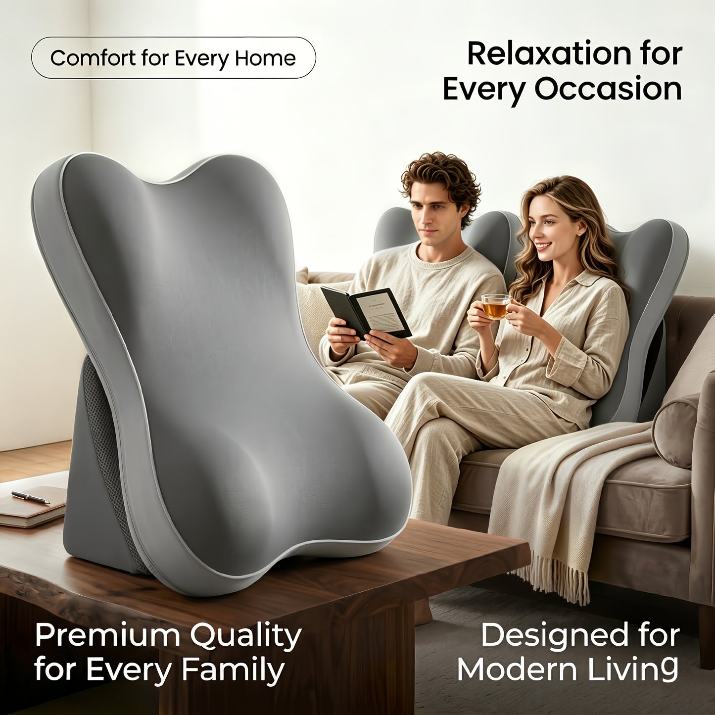 Reading Pillow for Sitting Up in Bed, Ergonomic Back Support Pillow with Memory Foam Lumbar Support, Adjustable 2-Piece Split Design Bed Rest Cushion, Non-Slip Comfortable Backrest for Watching TV, Gaming, Working, Nursing