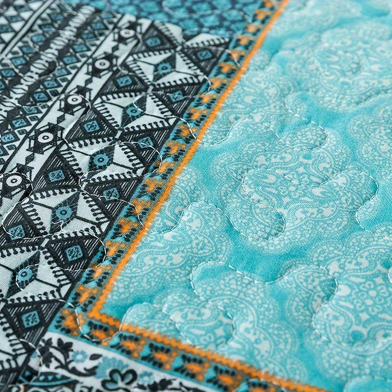 Lightweight Teal Cotton Quilt Comforter Set, Consisting of 3pcs Including 2 Pillowcases, Featuring a Reversible Turquoise Bedspread Suitable for All Seasons, Ideal for a Farmhouse Style