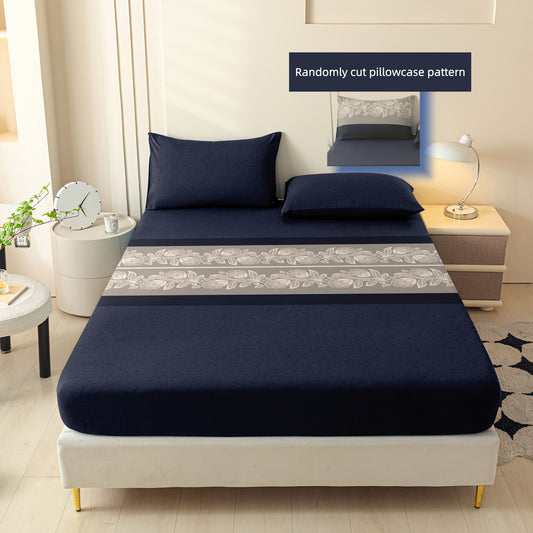 3pcs Navy  Luxury Jacquard Fitted Sheet Set: 2 Pillowcases, 1 Fitted Sheet, Twin Bed, Full Bed, Queen Size, King Size- Shrinkage and Fade - Soft Light Beige-friendly/ Easy to Care - Tight Fit Easily Fits into Mattress