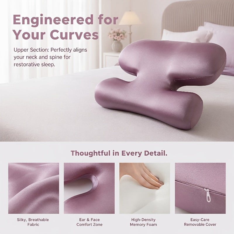 Contemporary Satin Beauty Pillow, Slow Rebound Beauty Pillow with Satin Cover, Ergonomic Contour for Side Back Stomach Sleepers, Cooling Breathable Lightweight for Sleeping Home Travel Use