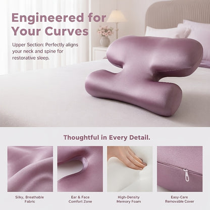Contemporary Satin Beauty Pillow, Slow Rebound Beauty Pillow with Satin Cover, Ergonomic Contour for Side Back Stomach Sleepers, Cooling Breathable Lightweight for Sleeping Home Travel Use