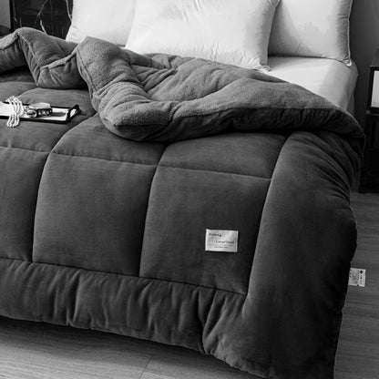[Thickened Warm Quilt] 1pc of Thickened Warm Patchwork Quilt, Home Luxury Printed Lamb Fleece Autumn/winter Blanket, Fluffy Microfiber, All-season Extra-large Double Bed Quilt, Quilted Fiber Filling Bedding, Soft and Comfortable
