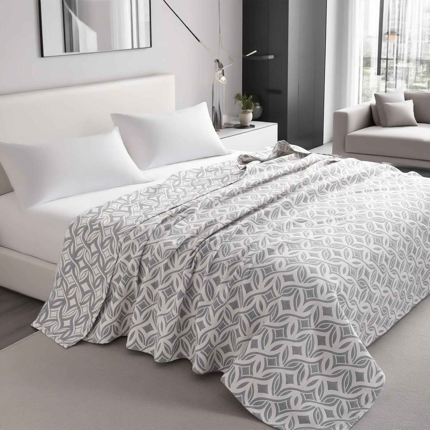 3 Layers Egyptian Cotton Muslin Bed Blanket, Breathable Yarn Dyed Quilt Perfect for Couch, Bed, Office and Travel, Perfect Lightweight Blanket for All Seasons