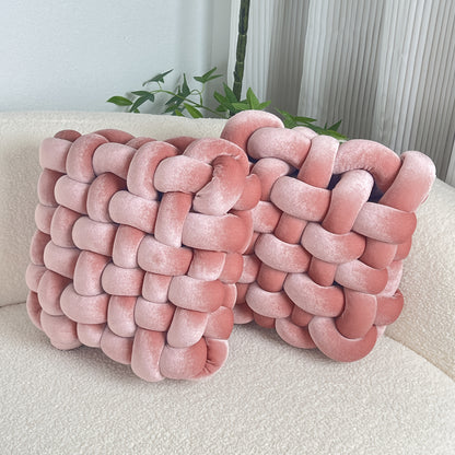 2pcs Set Golden Velvet Hand- Knotted Square Decorative Pillows, Knotted Floor Pillows, Suitable for Living Room Bay Window, Bedroom, Office, Sofa, Chair, Bed