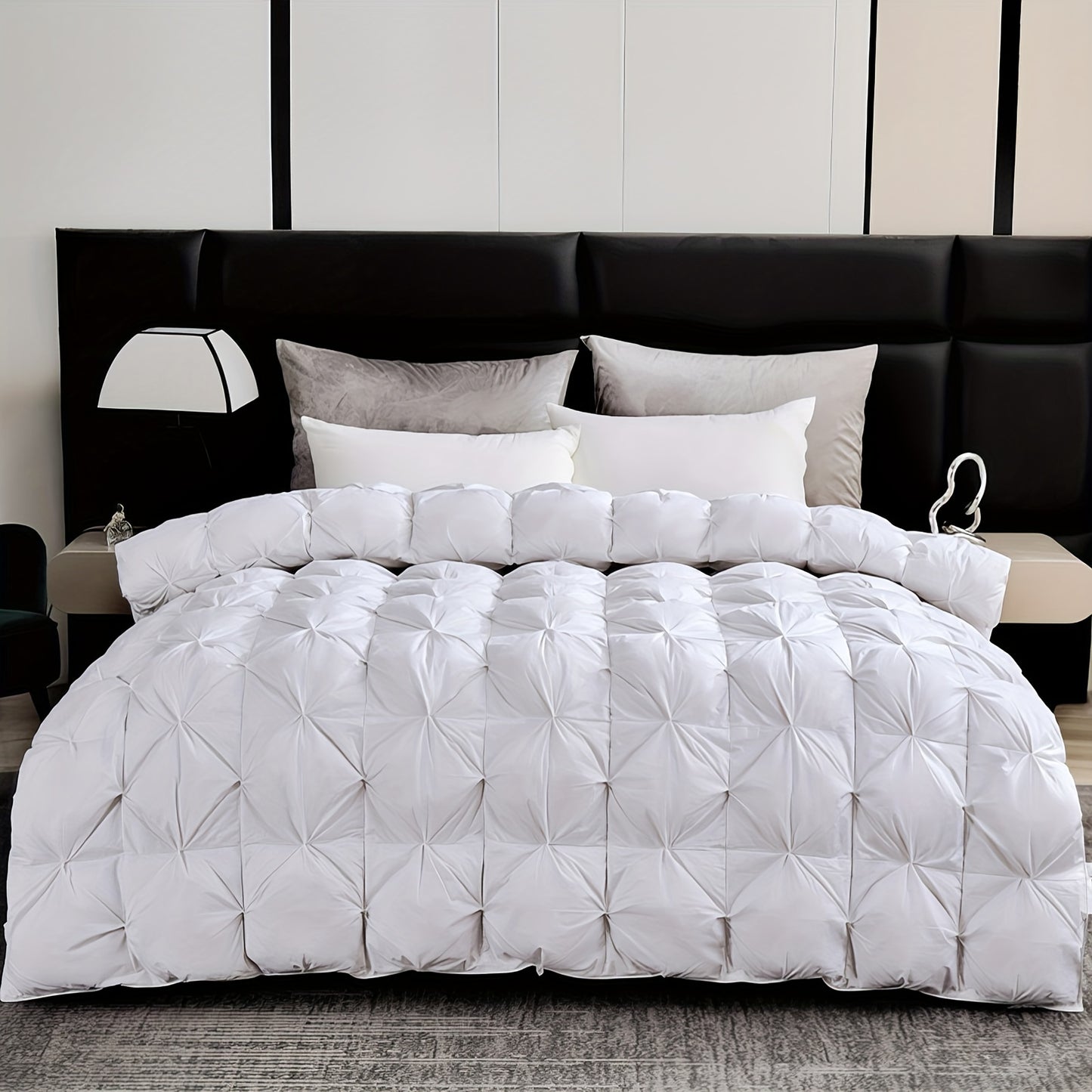 Superior Luxury Goose Feather Down Comforter King Size, Box Stitched Ultra-Soft 100% Fabric Shell, Lightweight And Fluffy All Season Medium Warmth Bed Duvet Insert With 8 Corner Tabs, Machine Washable(106"x90", White And Grey)
