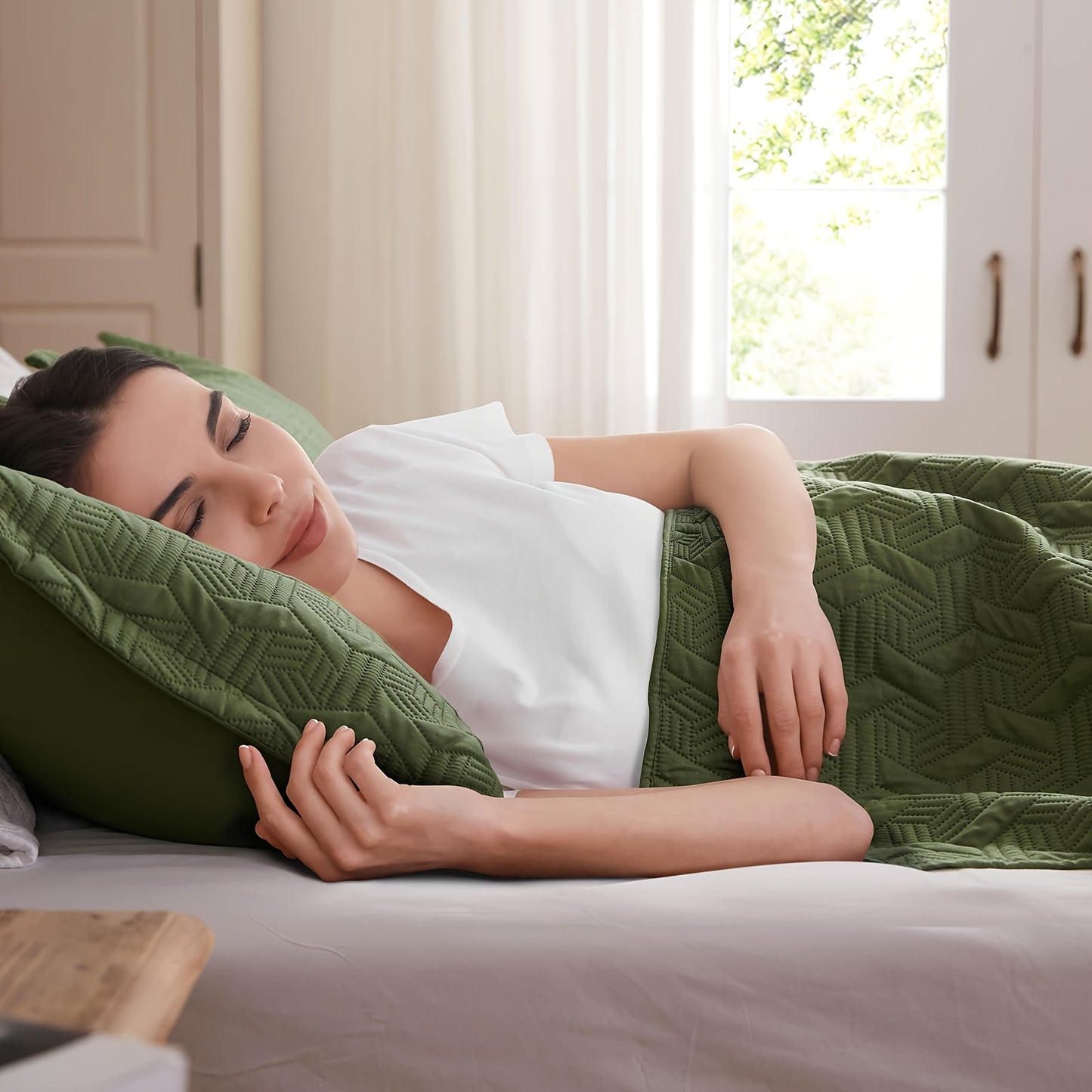 Set of Quilts in Twin, Queen, King, Or California King Sizes, Available in Lightweight Options of White, Black, Olive Green, Burnt Orange, And Sage Green. These Soft Microfiber Summer Quilts Serve As Luxurious Warm Coverlets Suitable for Any Season