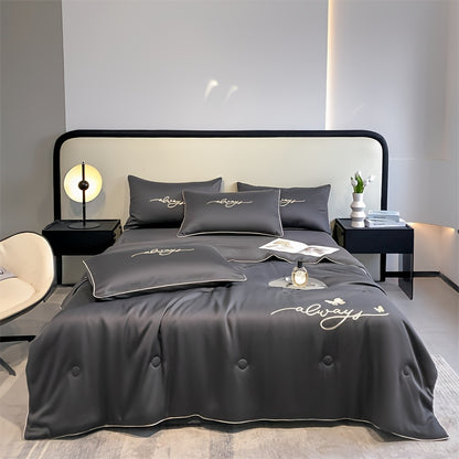 1pc Ultra Soft Summer Cool Quilt (1 Summer Quilt, Pillow Not Included) Luxury Ice Fiber Fabric Embroidered Comfortable Air Conditioner Quilt Multi-Functional Summer Cool Quilt Cool Thin Quilt Bedding