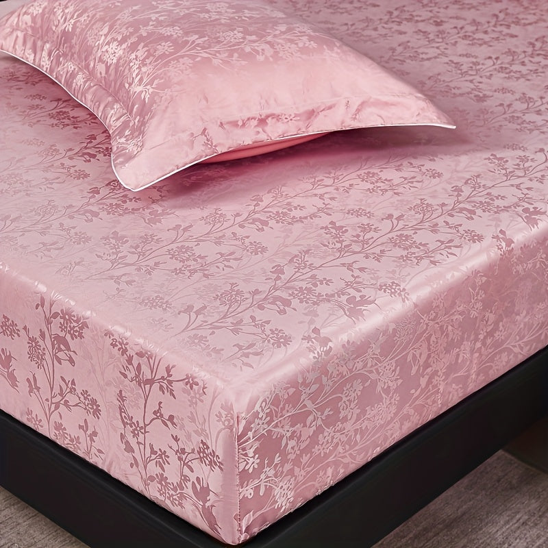 100% Microfiber High Quality Jacquard Satin Bed Sheet Set (1 Fitted Sheet + 2 Pillowcases), Soft And Comfortable, Cooling, Skin-Friendly And Breathable, Suitable for Bedroom/Dormitory Bedding, High Thread Count, Machine Washable, Anti-Shrinkage