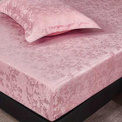 100% Microfiber High Quality Jacquard Satin Bed Sheet Set (1 Fitted Sheet + 2 Pillowcases), Soft And Comfortable, Cooling, Skin-Friendly And Breathable, Suitable for Bedroom/Dormitory Bedding, High Thread Count, Machine Washable, Anti-Shrinkage