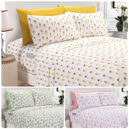 Elegant Comfort Luxury 4/6pcs Tropical, Flamingo, Pineapple and Palm Trees Sheet Set 16 Inch Deep Pockets - Ultra Soft Machine Washable Luxury 6-Piece Bed Sheet Set - Fade And Wrinkle Resistant Premium Hotel Quality Twin/Full/Queen/King Bedding Set- 6PC S