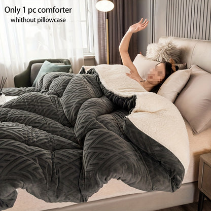 [Warm Winter Lambswool Quilt] 1pc Warm Winter Lambswool/Milk Velvet Solid Color, Cut Velvet Quilt Soft Quilted Thick Quilt Non-Fading Four Seasons Comfortable Machine Washable Suitable for Bedroom, Guest Room (1 Quilt, Pillowcases Not Included)