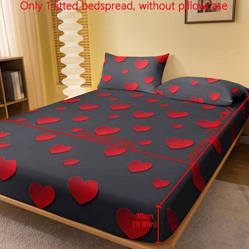 1pc Fitted Sheet, Red And White Heart Pattern Printed Bedding, Soft Comfortable Breathable Fitted Sheet for Bedroom, Guest Room, Fitted Bed Sheet Only