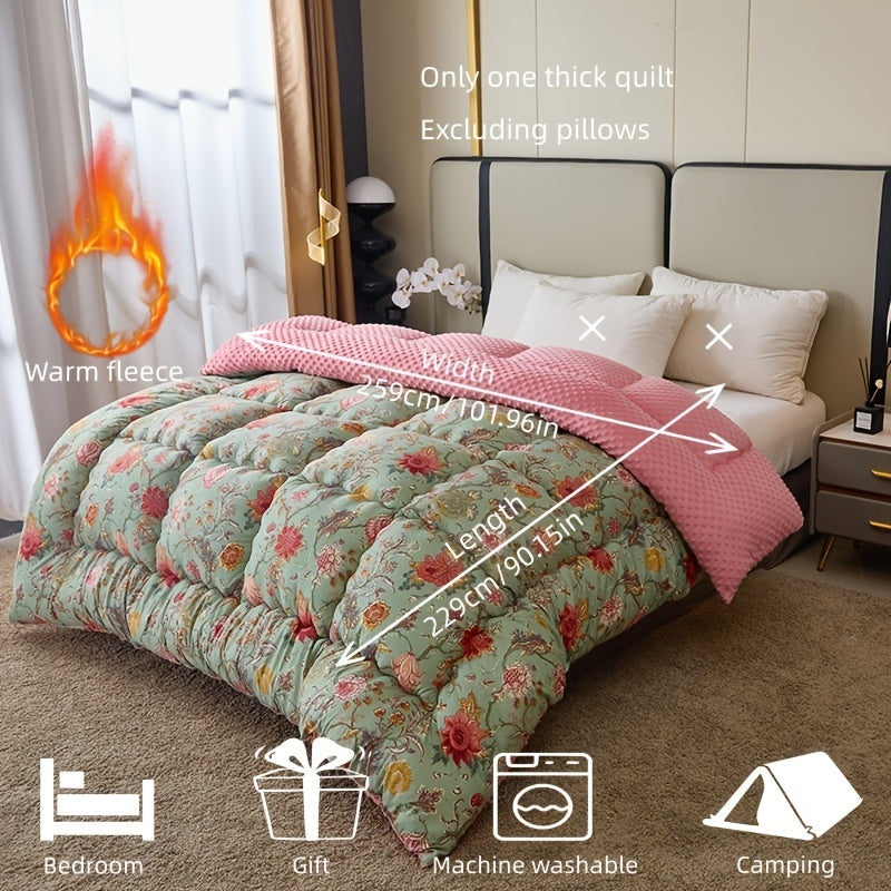 1pc Warm Quilt Core with Floral And Vine Patterns, Made of Skin-Friendly And Warm Bumpy Velvet. Suitable for Autumn And Winter Season Gifting
