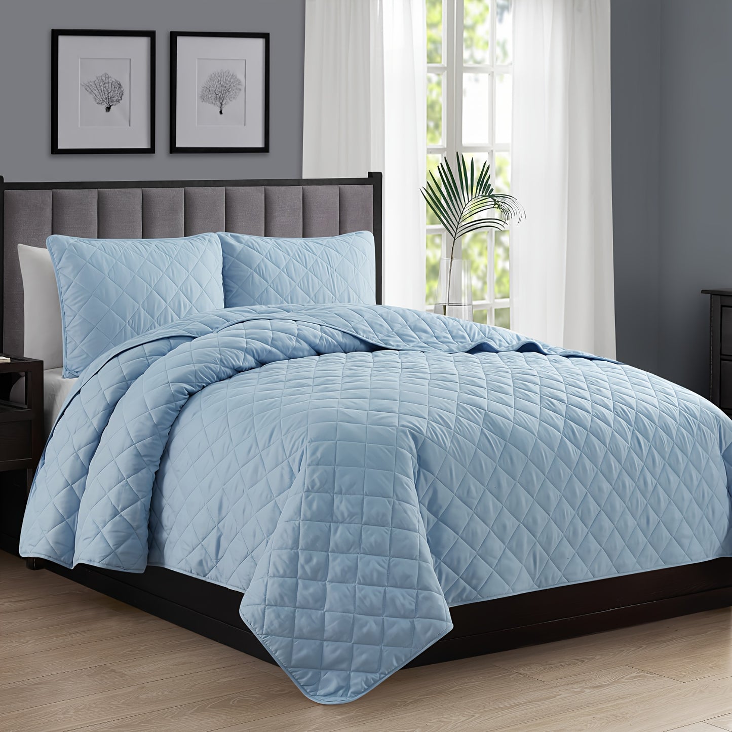 2/3pcs Diamond Quilt Set, All-season Bedding Set-Includes Quilt and Shams, Soft, Hypoallergenic, Breathable, Machine Washable, Wrinkle Free, Fade Resistant, Shrink Resistant