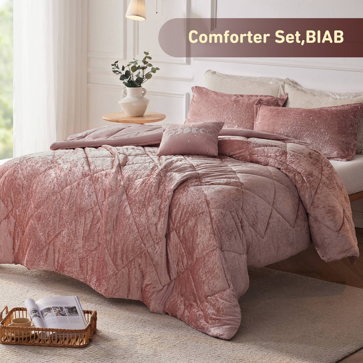 2/3 Piece Comforter Set, Velvet Comforter Set, Luxury Diamond Quilting Comforter Set, Fluffy Comforter Bed Set with Decorative Pillowand, Blush,Purple,Black, Twin/Twin XL,Full/Queen,King/Cal King