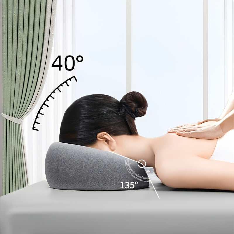 1pc Ergonomic Face Pillow with Memory Foam - Removable Washable Cover, Zipper Closure, Hollow Hole Design  - All-Season Comfort for Home, Spa & Sleep - Gray, Neck Support Pillow