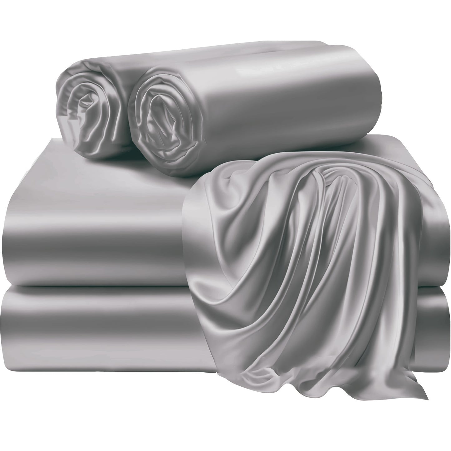 4pcs 100% Polyester 80G Satin Fitted Sheet Set [1 Fitted Sheet + 1 Flat Sheet + 2 Pillowcases (Without Inserts)] Soft Fabric Bedroom All-Season Versatile Style No Shrinkage No Pilling Machine Washable Light Luxury High-End Fitted Sheet Student Dormi