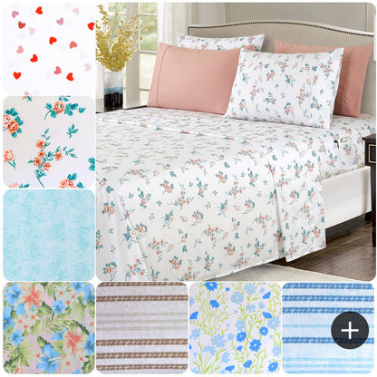 Elegant Comfort Luxury 4/6pcs Floral and Striped Sheet Set 16 inch deep pockets - Ultra Soft Machine Washable Luxury 6-Piece Bed Sheet Set - Fade and Wrinkle Resistant Premium Hotel Quality Twin/Full/Queen/King/Cal King Bedding Set- 6PC Sheets For Daily U