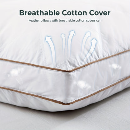Goose Feathers And Down Pillow For Sleeping Gusseted Bed Hotel Collection Pillows, Set Of 2