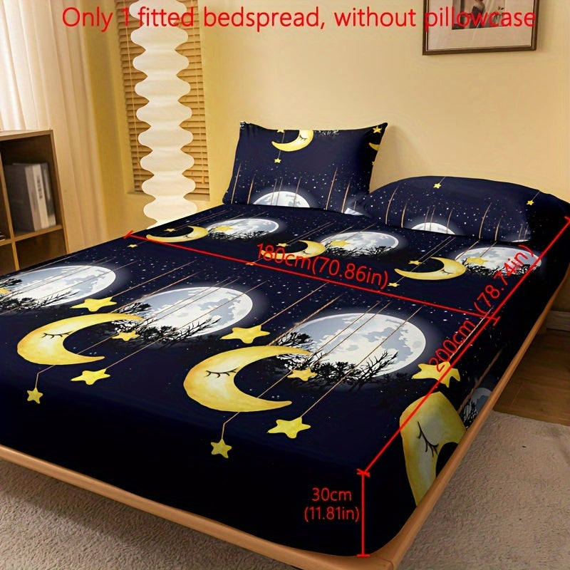 1 Printed Brushed Brushed Fitted Sheet, "Goodnight Stars and Moon" Printed Bedspread for the Bedroom, Bedding