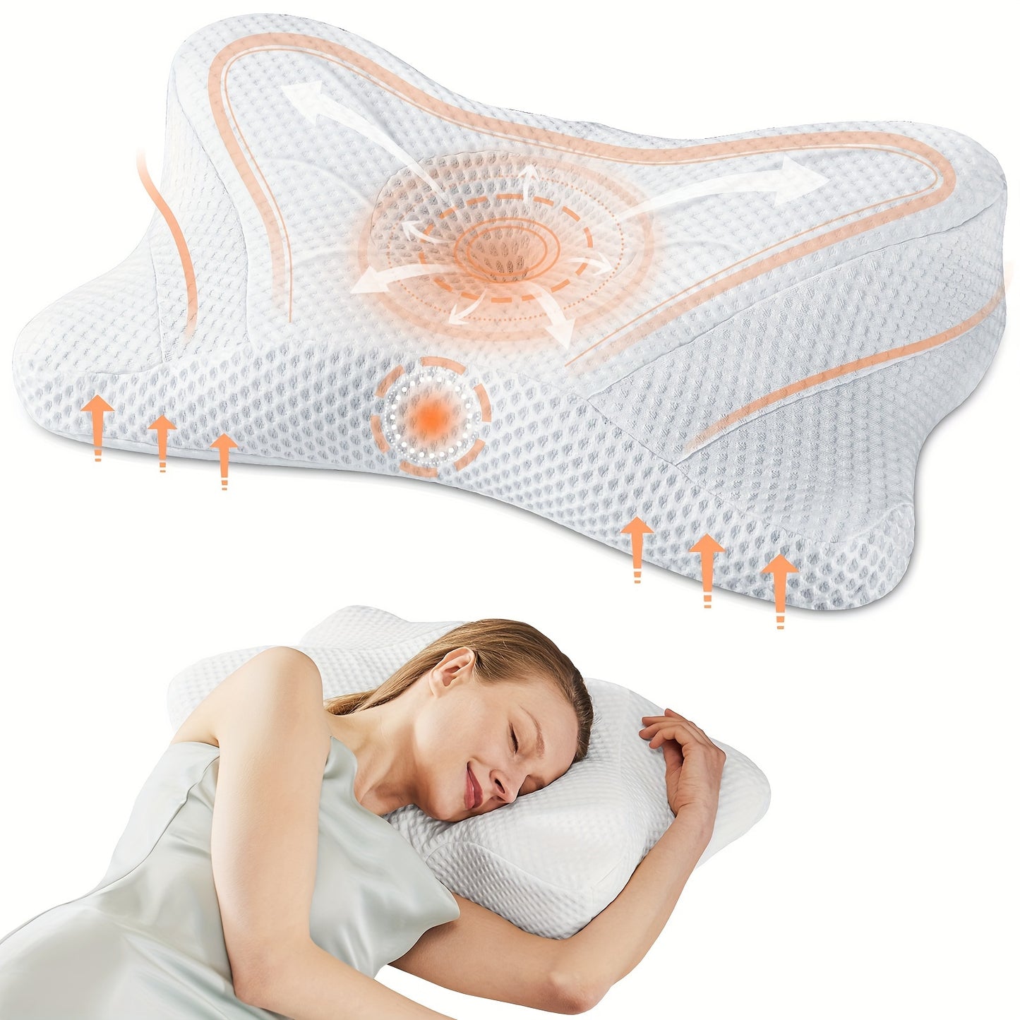 Cervical Neck Pillow, Ergonomic Contour Neck Pillows for Neck Relief, Cotton Orthopedic Bed Pillow for Side Back Stomach Sleeper, Neck Pillow with Cooling Pillowcase