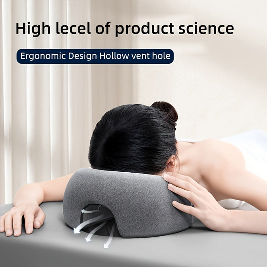 1pc Ergonomic Face Pillow with Memory Foam - Removable Washable Cover, Zipper Closure, Hollow Hole Design  - All-Season Comfort for Home, Spa & Sleep - Gray, Neck Support Pillow