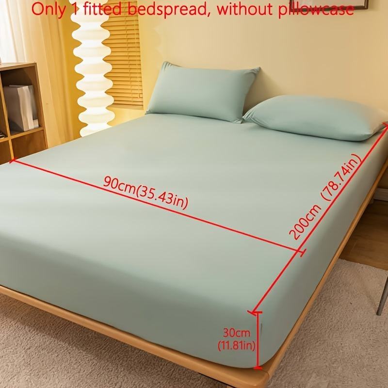 1pc Lake Blue Matte Fitted Sheet | Polyester Bed Cover for Bedroom, Machine Washable, Fabric