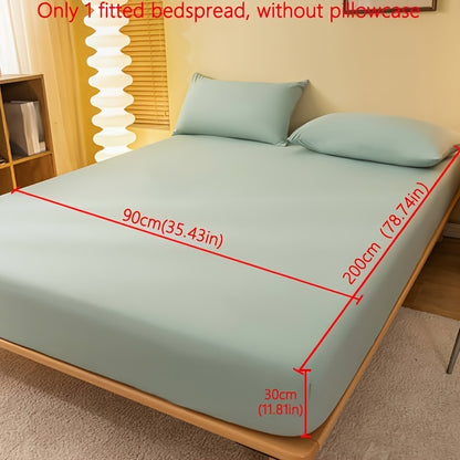 1pc Lake Blue Matte Fitted Sheet | Polyester Bed Cover for Bedroom, Machine Washable, Fabric