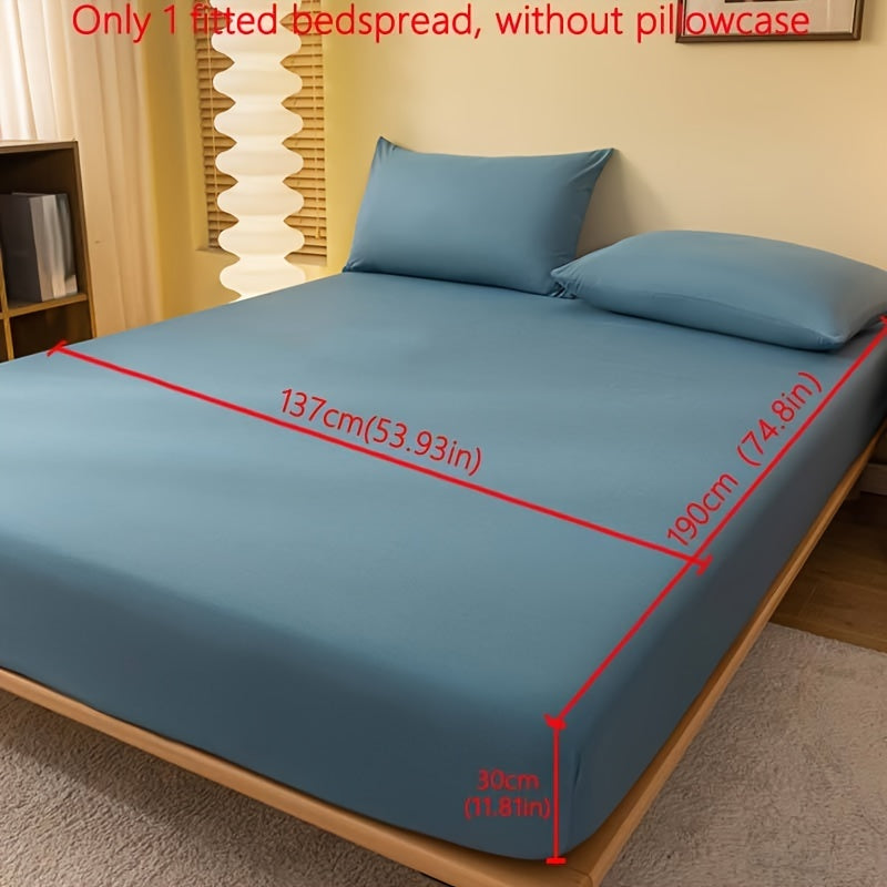 1pc Lake Blue Matte Fitted Sheet | Polyester Bed Cover for Bedroom, Machine Washable, Fabric