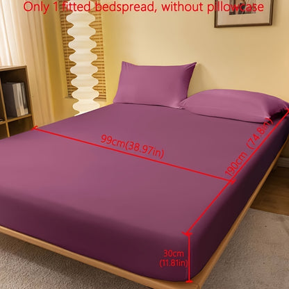 1pc Lake Blue Matte Fitted Sheet | Polyester Bed Cover for Bedroom, Machine Washable, Fabric