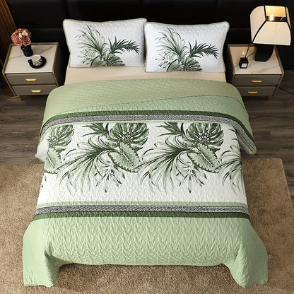Large Floral Double-Sided Quilted Bedspread 3pcs Set: One Bedspread, Two Pillowcases (No Pillow Inserts). Skin-Friendly, Breathable, Soft. Full/Queen/King Size. Suitable for All Seasons