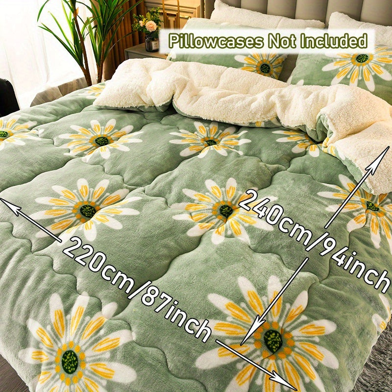 Luxurious Floral Milk Fleece Winter Comforter - Dual-Sided, Extra Thick & Warm, Ultra-Soft Skin-Friendly Breathability, Quilted for All Seasons, Perfect for Home, Bedroom, Dorms