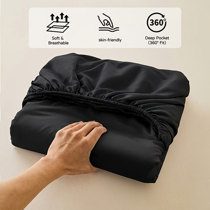 1pc Soft Fitted Sheet, Deep Pocket Mattress Cover, Ultra-Soft Breathable Noiseless Non-Slip Thin Mattress Protector, Machine Washable for 6-11" Mattress (Twin/Full/Queen/King)