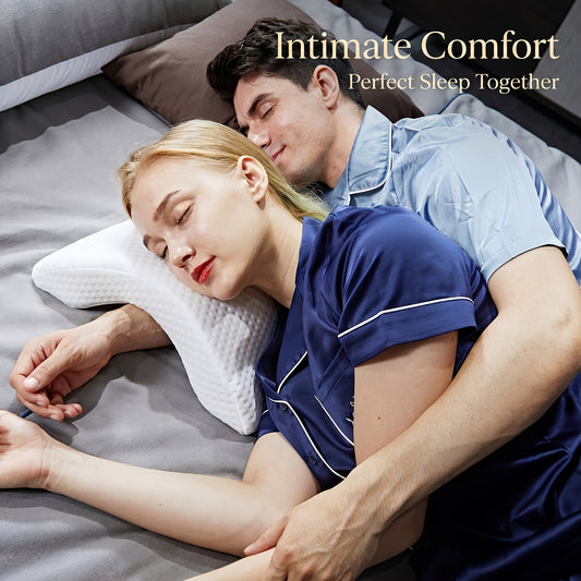 Ergonomic Curved Couples Pillow - Slow Rebound Memory Foam Hug Pillow with Arm Holes - Anti-Numbness Pillow - U-Shaped Curve Neck Pillow Suitable for Side Sleepers And Couples - Suitable for Travel And Home Office Use