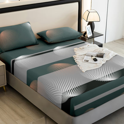 3pcs Printed Abstract Classic Fitted Sheet Set, Soft, Comfortable, and Breathable Deep Pocket Bedding, Full Size Range Suitable for Bedroom and Guest Room, Includes 1 Fitted Sheet + 2 Pillowcases, No Pillow Inserts