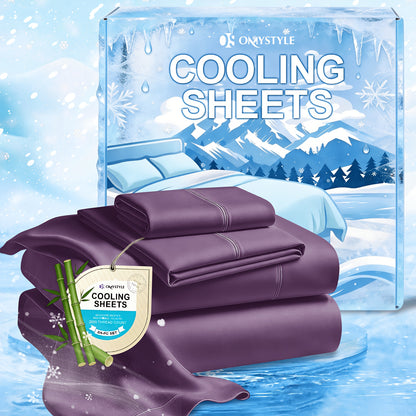 Deep Pocket Cooling Bamboo Sheets Set - Ultra Soft Bamboo Queen Sheets Set - Breathable & Skin-Friendly, Kids Fitted Sheet, Flat Sheet And Pillowcases - Super Soft, Wrinkle Free - Perfect Gift for Ice Cooling Sleep
