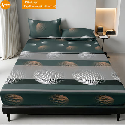 3pcs Printed Abstract Classic Fitted Sheet Set, Soft, Comfortable, and Breathable Deep Pocket Bedding, Full Size Range Suitable for Bedroom and Guest Room, Includes 1 Fitted Sheet + 2 Pillowcases, No Pillow Inserts
