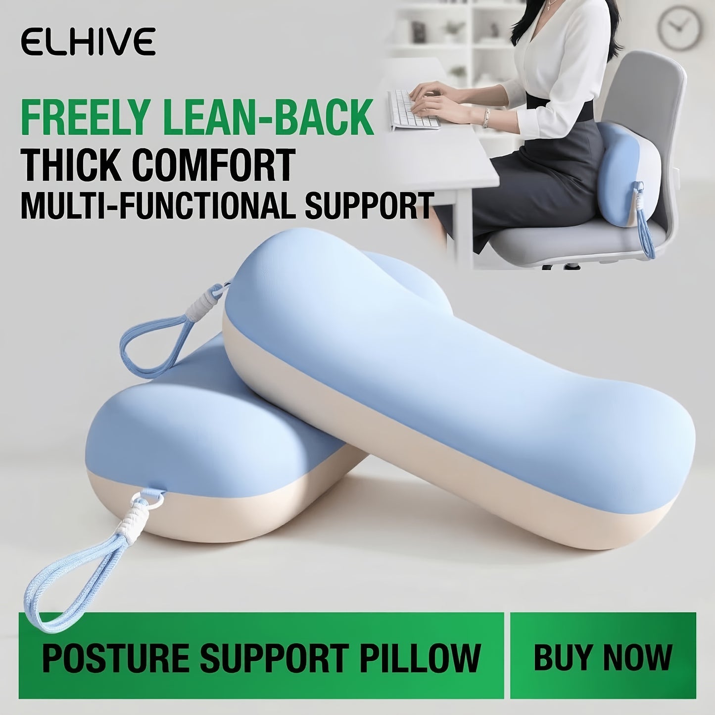 ELHIVE Cooling Memory Foam Nap Pillow for Office Desk, Ergonomic Face Down Pillow for Sleeping, No Numb Arms Design, Multi-functional Lumbar Support Cushion for Back & Waist, Portable Travel Pillow
