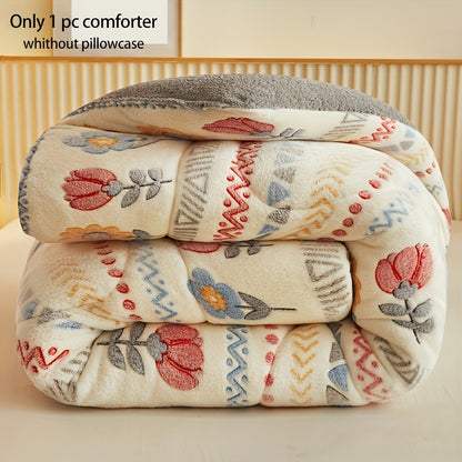 1pc Bohemian Style Floral Velvet Quilt for All Seasons, Soft And Warm, Machine Washable, Suitable for Bedroom Guest Room Bedding And Christmas Gifts