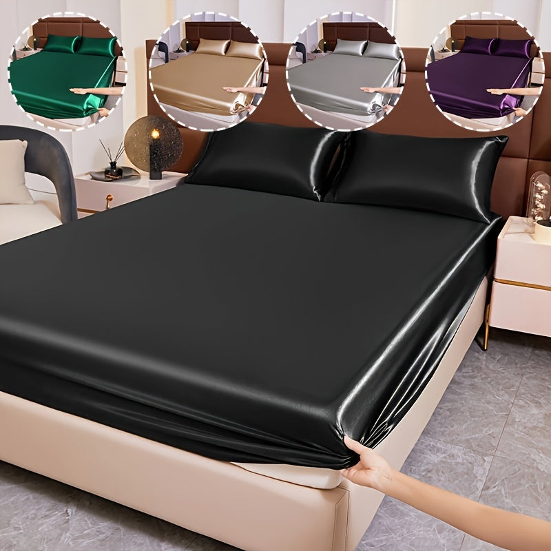 3pcs Cool But Not Icy Fresh Soft Smooth - Solid Color Satin 1pc Fitted Sheet And 1 Pair Pillowcases