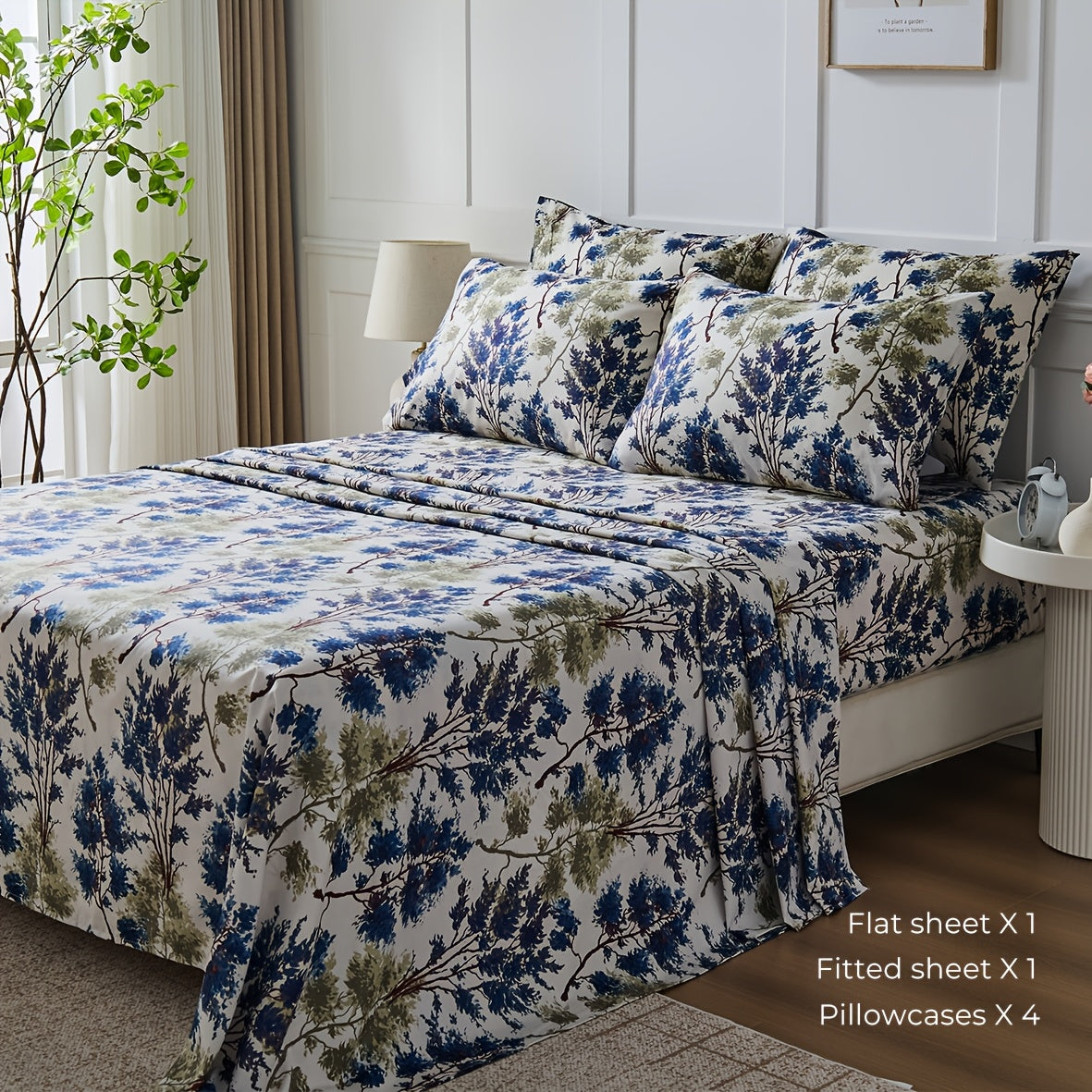 6pcs Large Bed Sheet Set - Floral Bed Sheet Set, Wrinkle-Resistant, Fade-Resistant, Bed Cover | with 18-Inch Deep Pockets, Soft, Comfortable, Breathable, Suitable for Bedrooms, Guest Rooms, 1 Flat Sheet, 1 Fitted Sheet, 4 Pillowcases