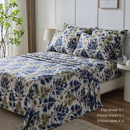 6pcs Large Bed Sheet Set - Floral Bed Sheet Set, Wrinkle-Resistant, Fade-Resistant, Bed Cover | with 18-Inch Deep Pockets, Soft, Comfortable, Breathable, Suitable for Bedrooms, Guest Rooms, 1 Flat Sheet, 1 Fitted Sheet, 4 Pillowcases