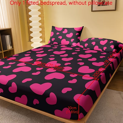 1pc Fitted Sheet, Red And White Heart Pattern Printed Bedding, Soft Comfortable Breathable Fitted Sheet for Bedroom, Guest Room, Fitted Bed Sheet Only