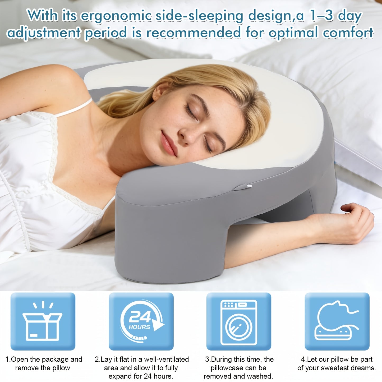 Ergonomic Orthopedic Cervical Pillow-C-Shaped Neck Support for Relief, Cooling Breathable Bed Pillow for Side/Back/Stomach Sleepers, Spinal Alignment Support with Removable Cooling Cover