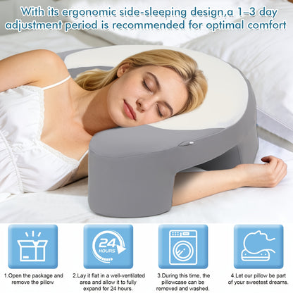 Ergonomic Orthopedic Cervical Pillow-C-Shaped Neck Support for Relief, Cooling Breathable Bed Pillow for Side/Back/Stomach Sleepers, Spinal Alignment Support with Removable Cooling Cover