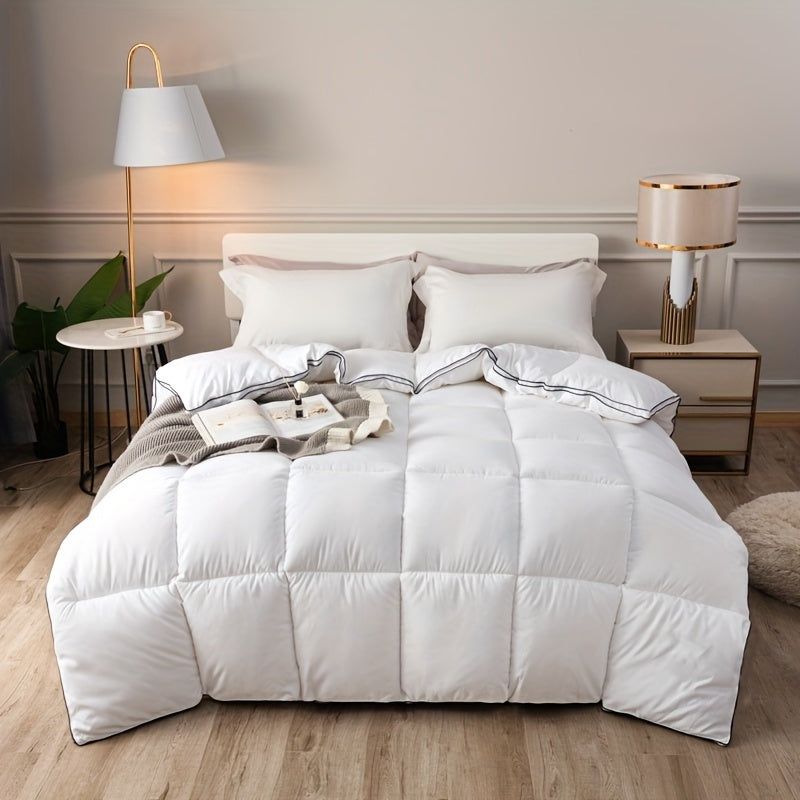 Hotel Style Skin-Friendly Breathable Double-Sided Black Rope-Embedded Craft 350gsm Polyester Filled Boxed Square Quilted 3D Warm All-Season Comforter, 1pc