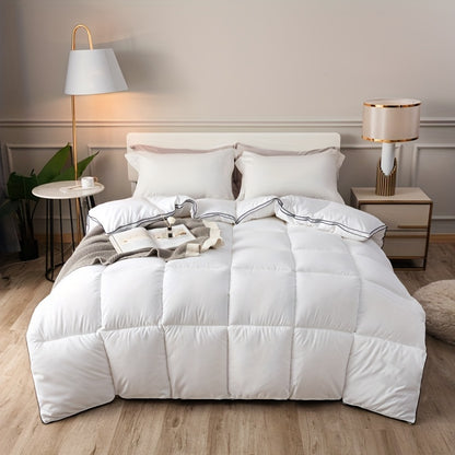 Hotel Style Skin-Friendly Breathable Double-Sided Black Rope-Embedded Craft 350gsm Polyester Filled Boxed Square Quilted 3D Warm All-Season Comforter, 1pc