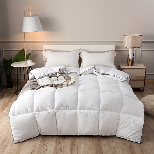 Hotel Style Skin-Friendly Breathable Double-Sided Black Rope-Embedded Craft 350gsm Polyester Filled Boxed Square Quilted 3D Warm All-Season Comforter, 1pc